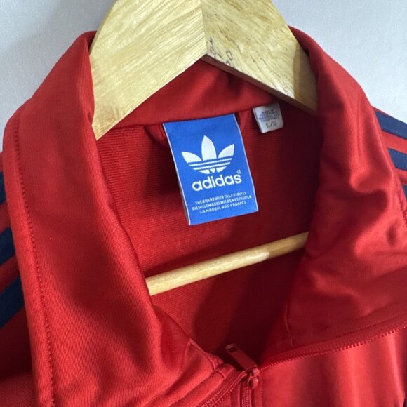 Adidas Firebird Red Blue Track Jacket Full Zip 3-Stripe Retro Mens Large - Picture 3 of 9